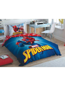 Постельное белье с простыней на резинке Человек паук Spiderman time to movie ранфорс 1,5 сп / Tac