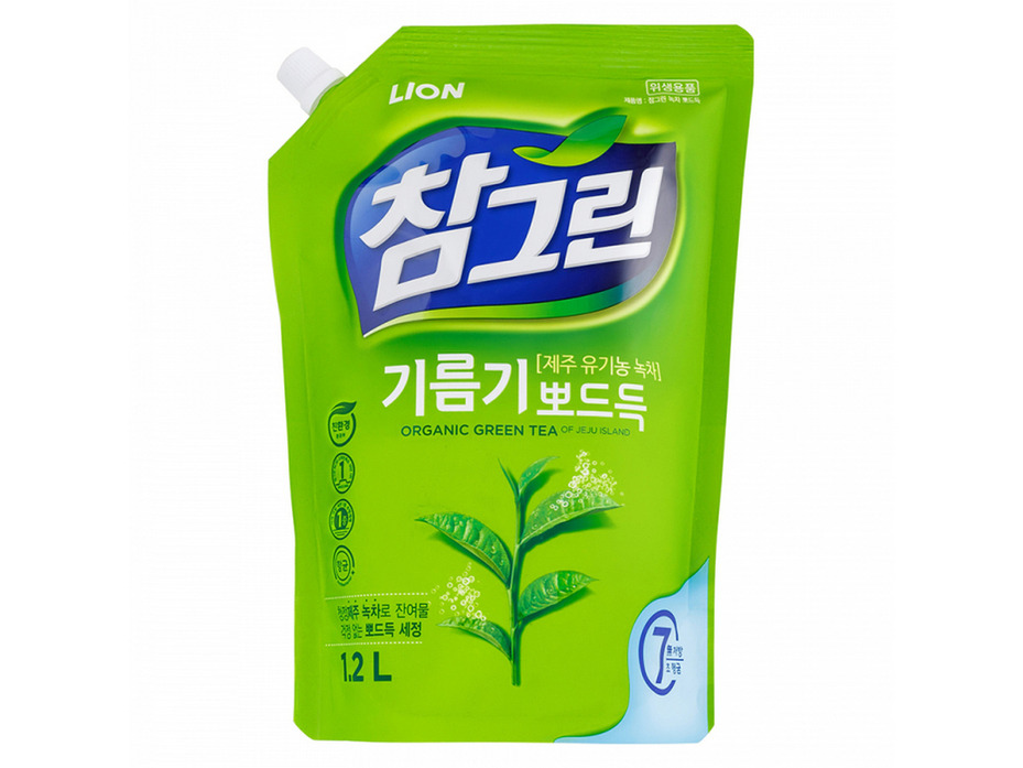 Средство для мытья посуды, овощей и фруктов Chamgreen Зеленый чай мягкая упаковка 1200 мл / Lion