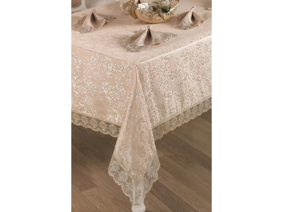 Скатерть Leda с гипюром 160*280 овальная / Karna Home Textile