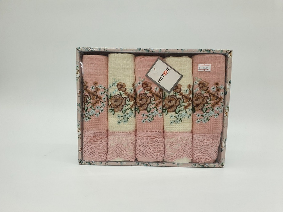 Набор полотенец Bertice вафельные с гипюром в подарочной упаковке (40*60, 5шт) / Meteor