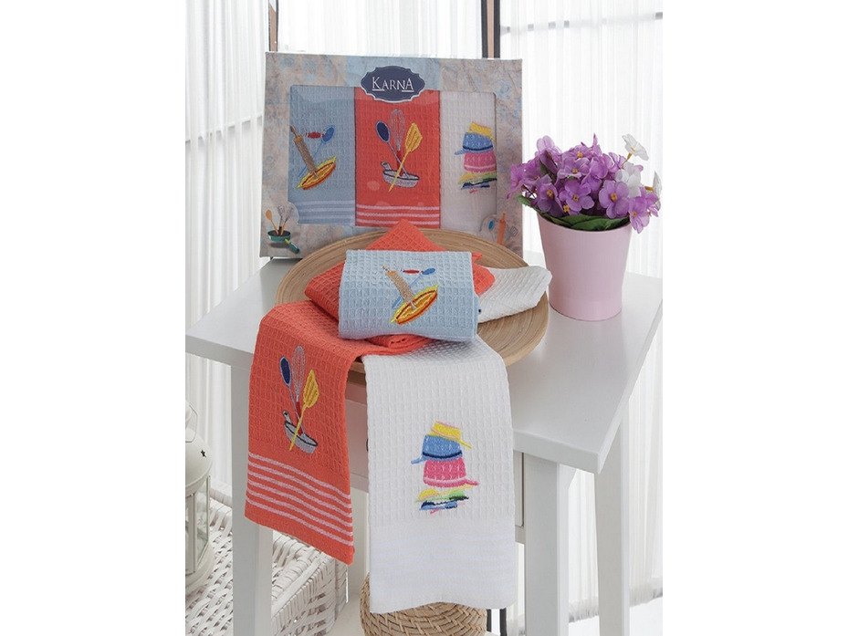 Набор полотенец Klora вафельные в подарочной упаковке (40*60 ,3 шт) / Karna Home Textile