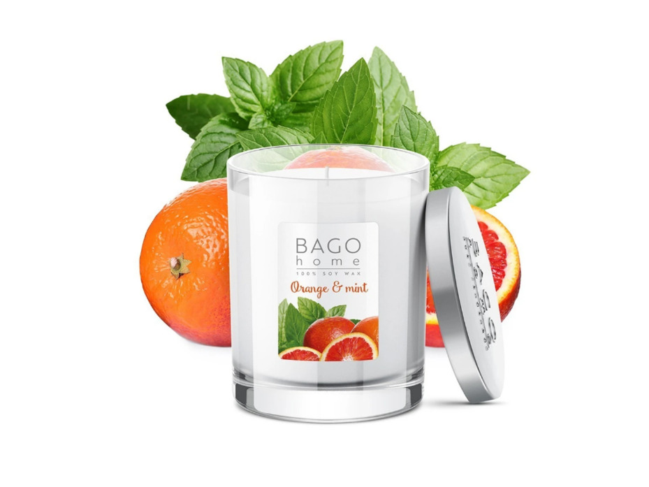 Свеча ароматическая в стекле Апельсин с мятой, 132 гр / Bago Home