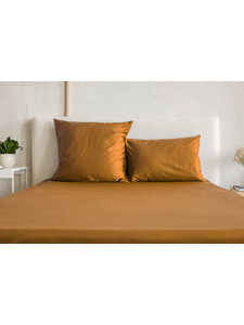 Простыня на резинке 213KL-949 сатин однотонный Горчица 160*200 / Tia