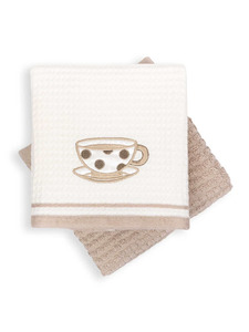 Набор полотенец Tea time-2 с вышивкой вафельно-махровые (40*60, 2 шт) / Arya