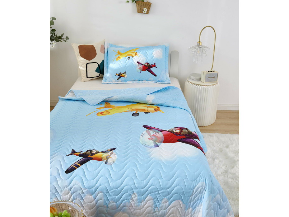 Покрывало с наволочкой детское Sunny day №5 Самолетики хлопковое 120*200, 50*70 (1 шт) / Sofi de Marko Покрывало с наволочкой детское Sunny day №5 Самолетики хлопковое 120*200, 50*70 (1 шт) / Sofi de Marko