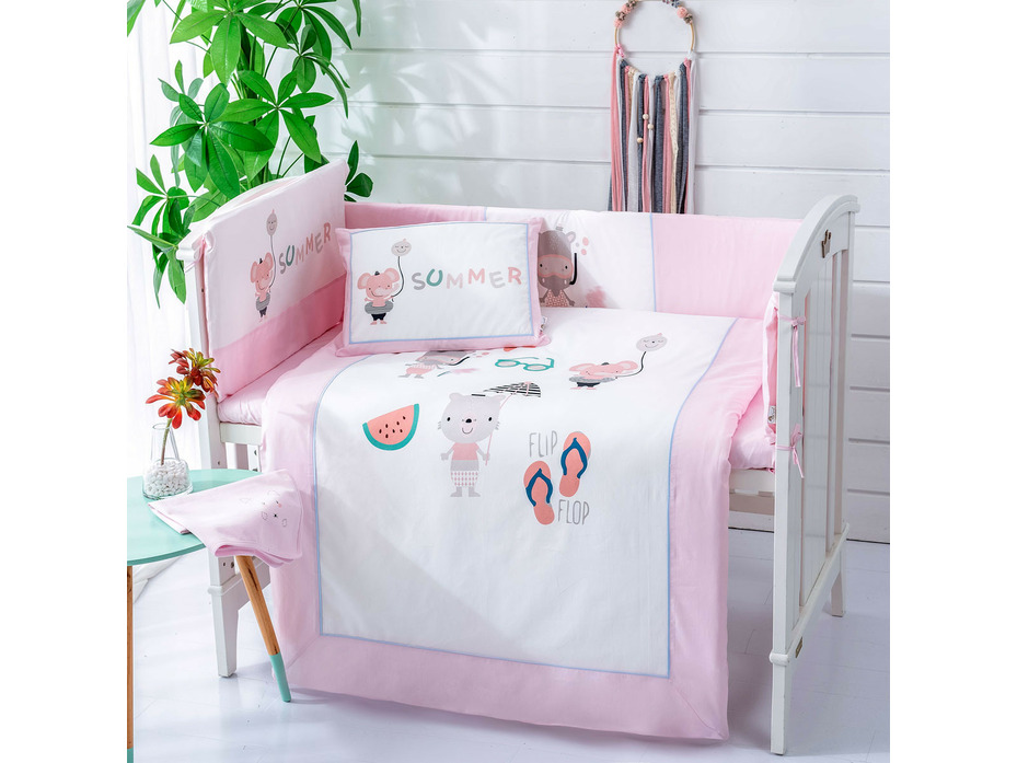 Набор в кроватку Бортики и постельное белье Summer ранфорс для новорожденных / Arya