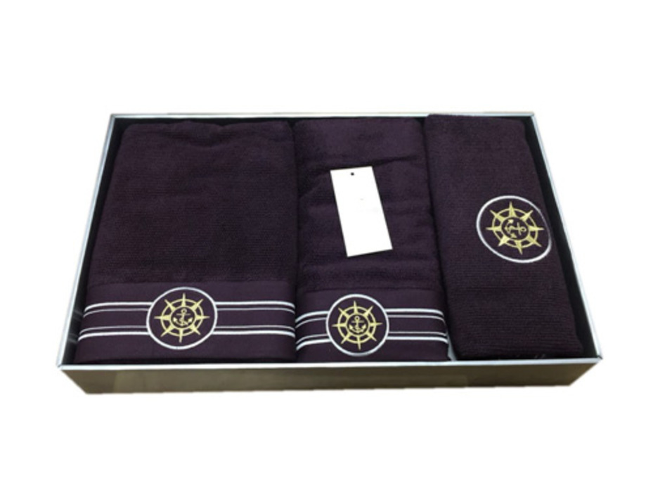 Набор полотенец Eleganze Marin махровые в подарочной упаковке (50*100, 85*150, коврик для ног 50*80) / Maison Dor