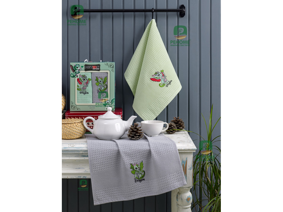 Набор полотенец 11542 Дракон НГ вафельные (40*60, 2 шт) / Meteor