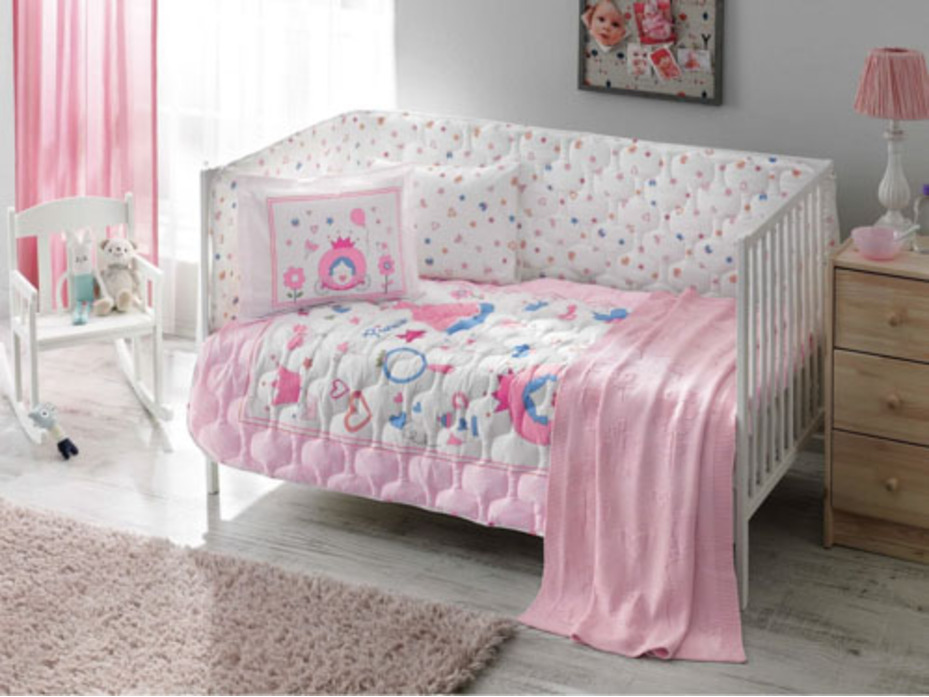 Набор в кроватку Бортики и постельное белье с пледом Fancy Bebek ранфорс для новорожденных / Tac