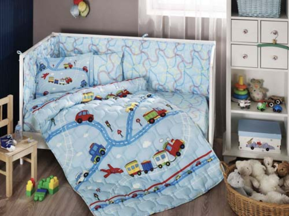 Набор в кроватку Бортики и постельное белье с одеялом Uyku seti traffic ранфорс для новорожденных / Tac