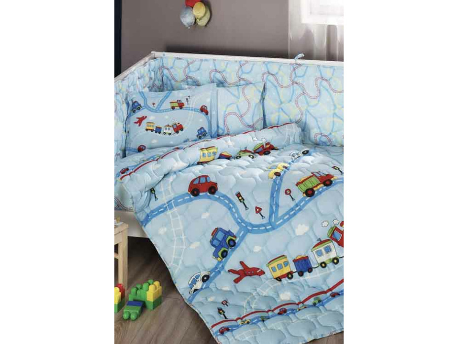 Набор в кроватку Бортики и постельное белье с одеялом Uyku seti traffic ранфорс для новорожденных / Tac
