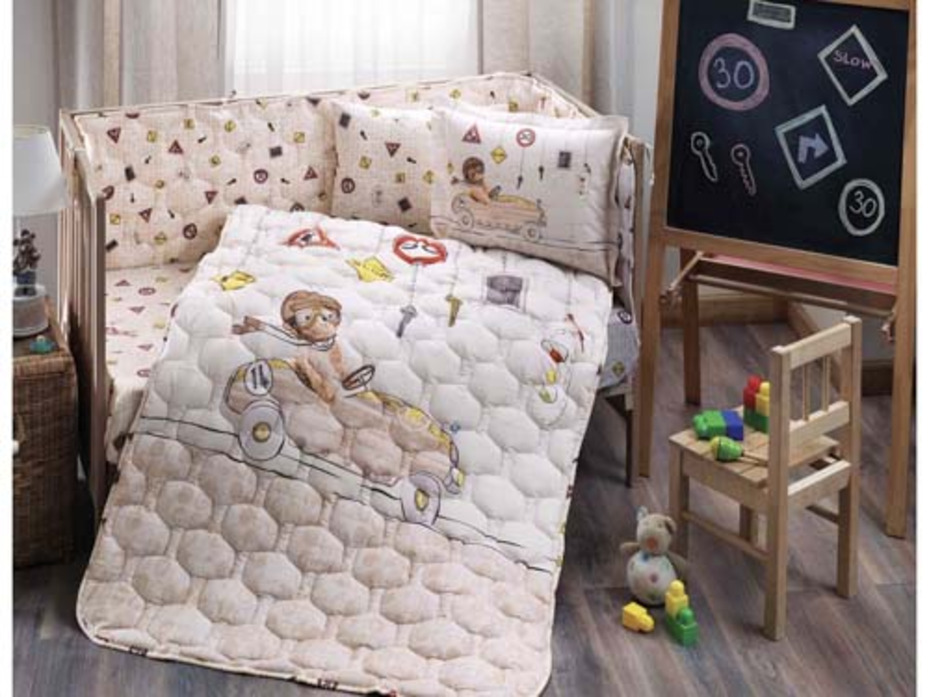 Набор в кроватку Бортики и постельное белье с одеялом Uyku seti driver ранфорс для новорожденных / Tac