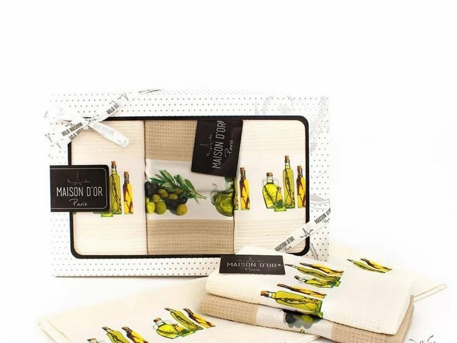 Набор полотенец Olive set 2 вафельные в подарочной упаковке (45*70, 3 шт) / Maison Dor