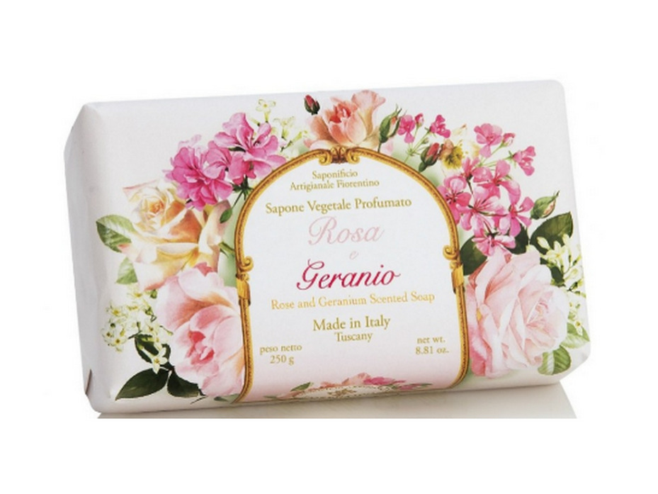 Мыло Rosa and Geranium с ароматом Розы и герани, 250 гр / Saponificio Artigianale Fiorentino