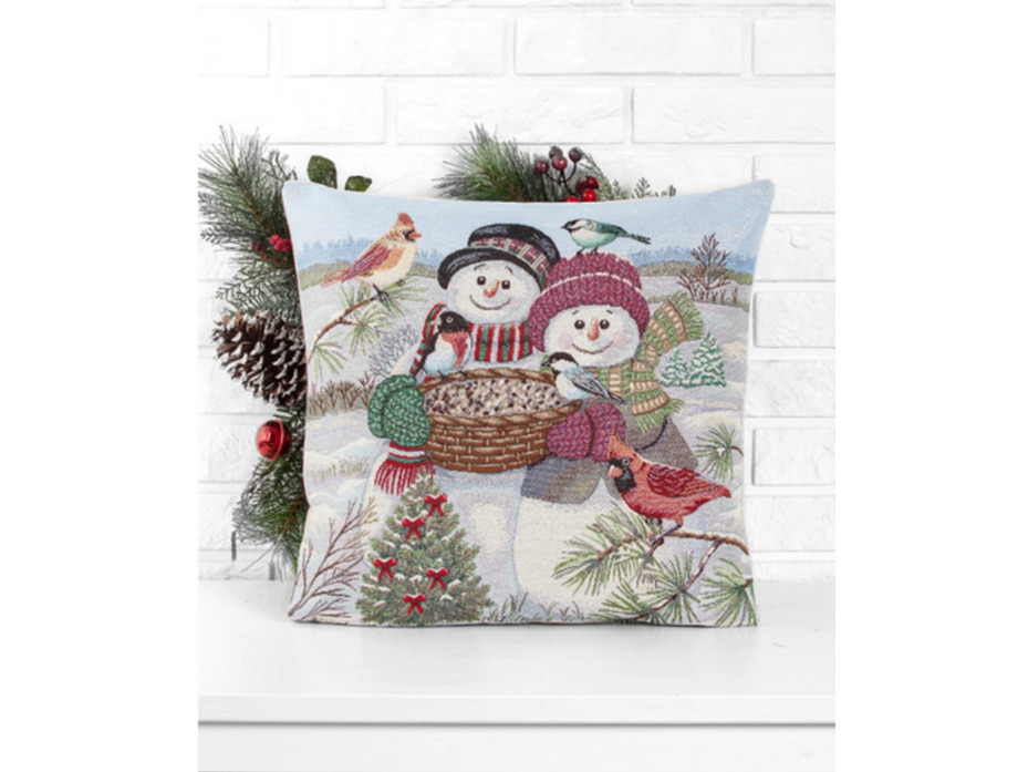 Наволочка декоративная 01294 Снеговики и птички гобеоен 45*45 / Le Gobelin