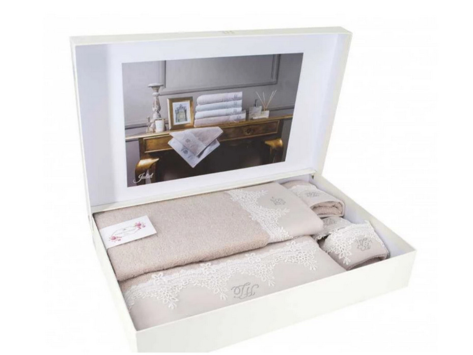 Набор полотенец с тапочками Juliet махровые (30*50, 50*100, 75*150) / Tivolyo Home