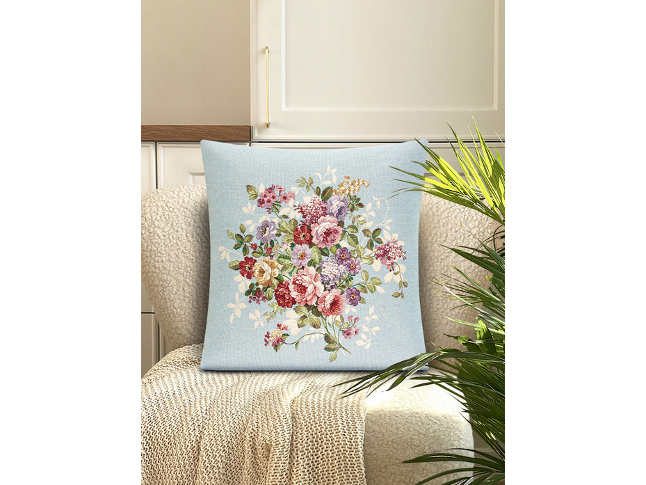 Наволочка декоративная 08824 Принцесса цветов бирюзовый гобелен 45*45 / Le Gobelin