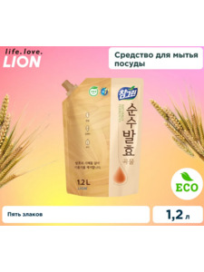 Средство для мытья посуды, овощей и фруктов Chamgreen 5 злаков мягкая упаковка 1200 мл / Lion
