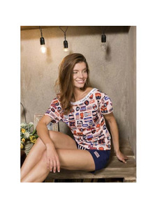 Пижама женская, футболка и шорты TBD 9130 / Indefini Пижама женская, футболка и шорты TBD 9130 / Indefini