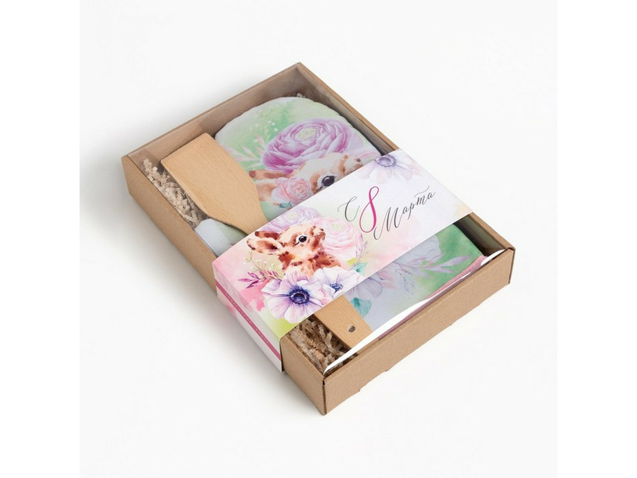 Набор кухонный 4654922 С 8 Марта (варежка-прихватка, деревянная лопатка) / Доляна