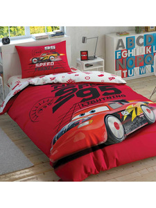 Постельное белье с простыней на резинке Молния Маккуин Cars Speed Frenzy Disney ранфорс 1,5 сп / Tac