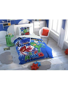Постельное белье с простыней на резинке Герои в масках PJ masks hero Disney ранфорс 1,5 сп / Tac