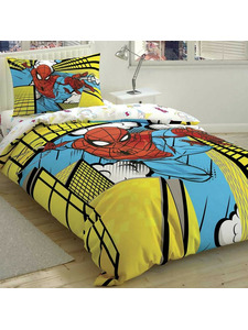 Постельное белье с простыней на резинке Человек паук Spiderman Exciting Jump Disney ранфорс 1,5 сп / Tac