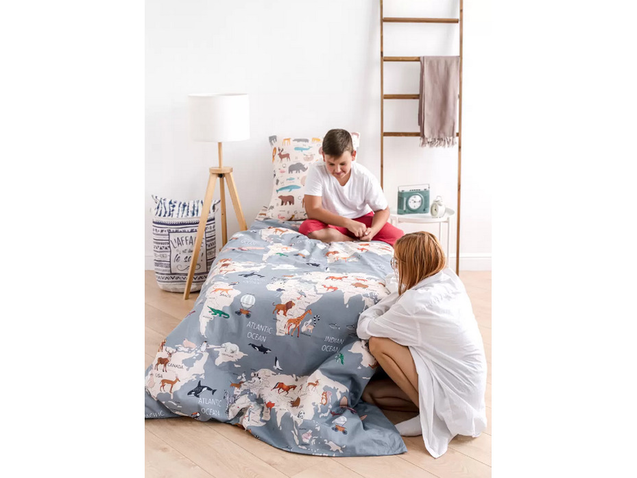 Постельное белье с простыней на резинке 10223 (24) География поплин 1,5 сп / Василиса