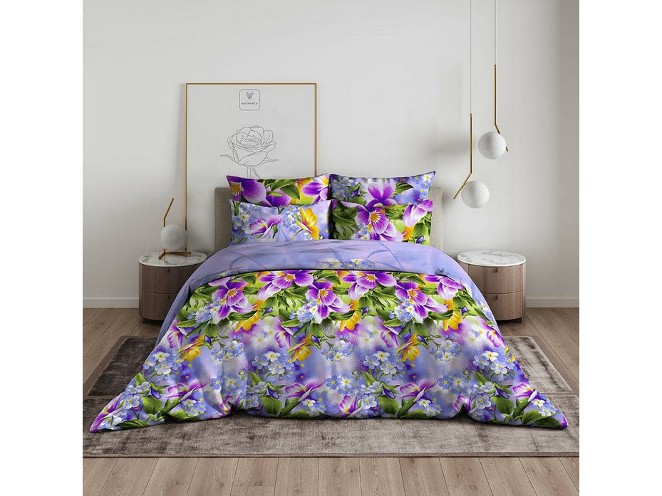 Постельное белье 3925 (22) Фиалки бязь 2 сп / Василиса