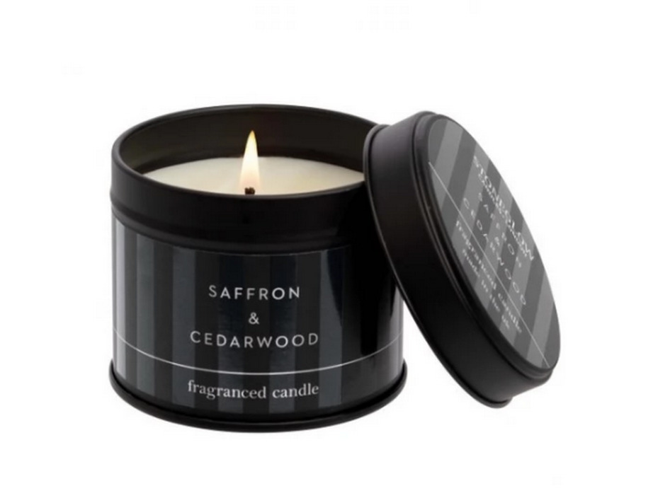 Шафран и кедр / Свеча в жестяной банке 135 гр / StoneGlow