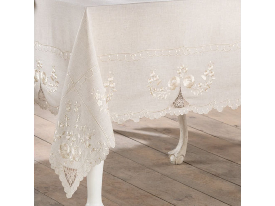 Скатерть Belenda Nakisli Keten с вышивкой 165*245 / Tivolyo Home
