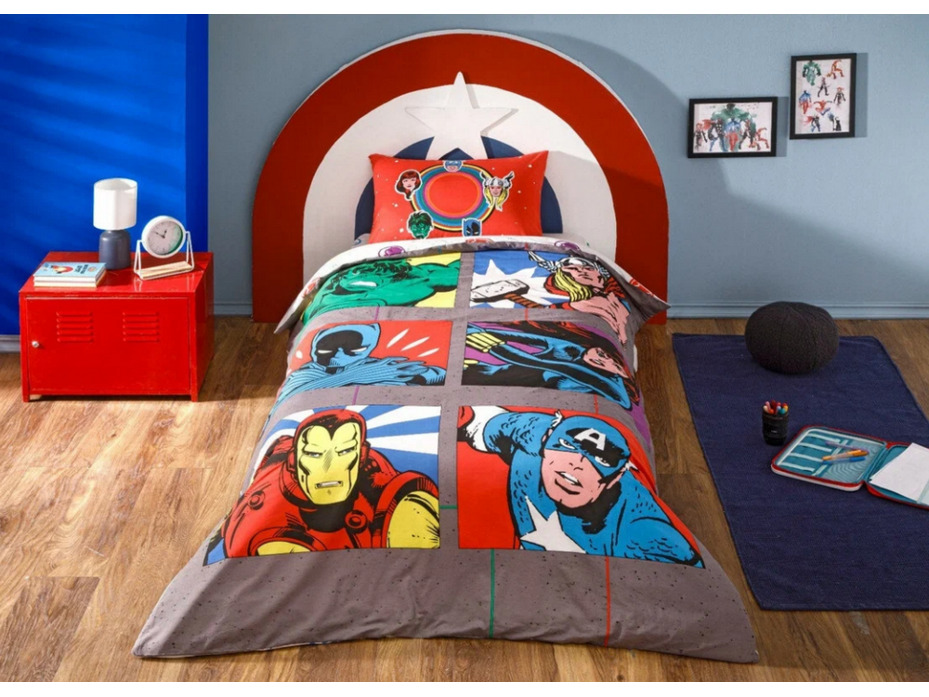 Постельное белье с простыней на резинке Мстители Avengers face to F Disney ранфорс 1,5 сп / Tac