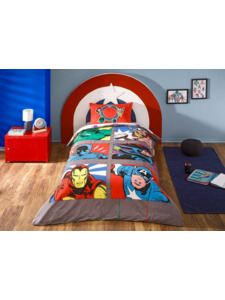 Постельное белье с простыней на резинке Мстители Avengers face to F Disney ранфорс 1,5 сп / Tac