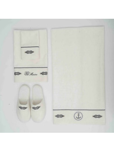 Набор полотенец с тапками Marine махровые (30*50, 50*100, 75*150) / Tivolyo Home