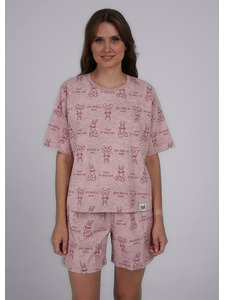 Пижама женская, футболка и шорты LP25-1148/ 1 Сахарная вата / Clever