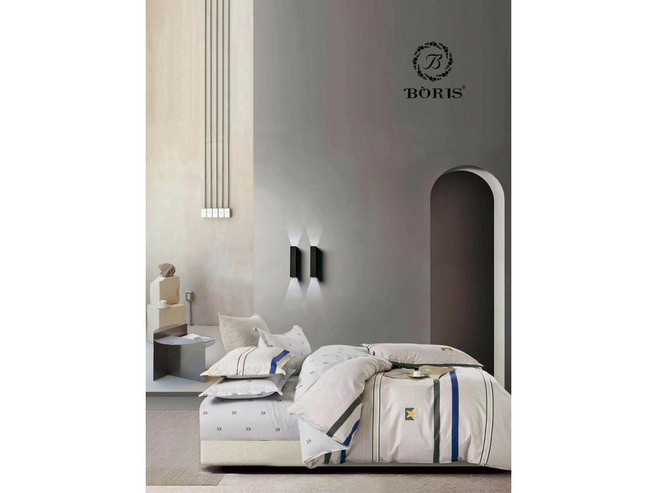 Постельное белье с простыней на резинке 0249 Геометрия полисатин Евро сп / Boris