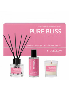 Петтигрейн, кипарис и базилик, Подарочный набор (диффузор с палочками,спрей для постельного белья, свеча ароматическая) / StoneGlow