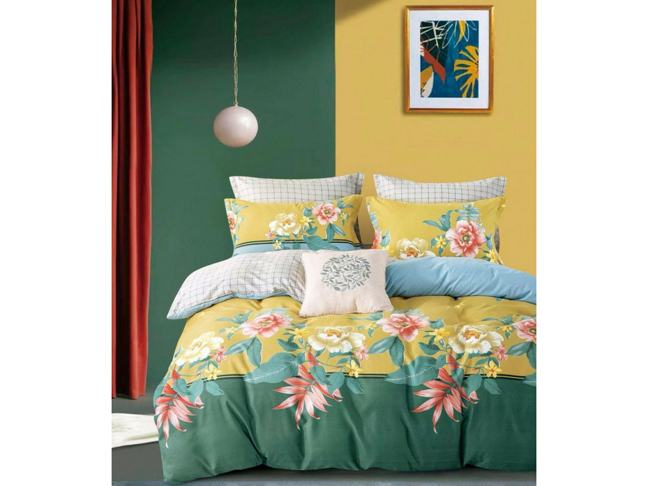 Постельное белье с простыней на резинке GC 0117 полисатин Семейный / Boris