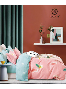 Постельное белье с простыней на резинке 0185 полисатин Семейный / Boris