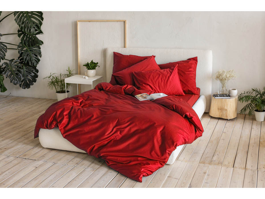 Пододеяльник 213KL-664 красный сатин однотонный 200*220 / Tia