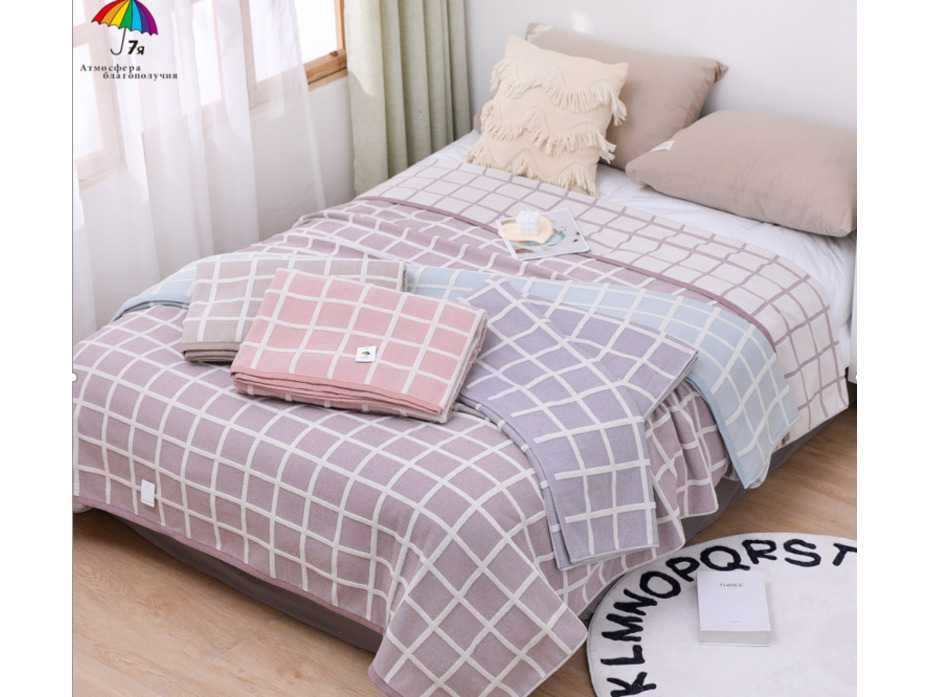 Покрывало 2208456 Белая клетка махровое 150*200 / 7-я