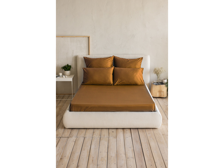 Простыня 213KL-949 горчица сатин однотонный 180*260 / Tia