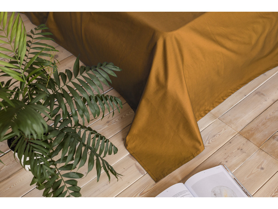 Простыня 213KL-949 горчица сатин однотонный 180*260 / Tia