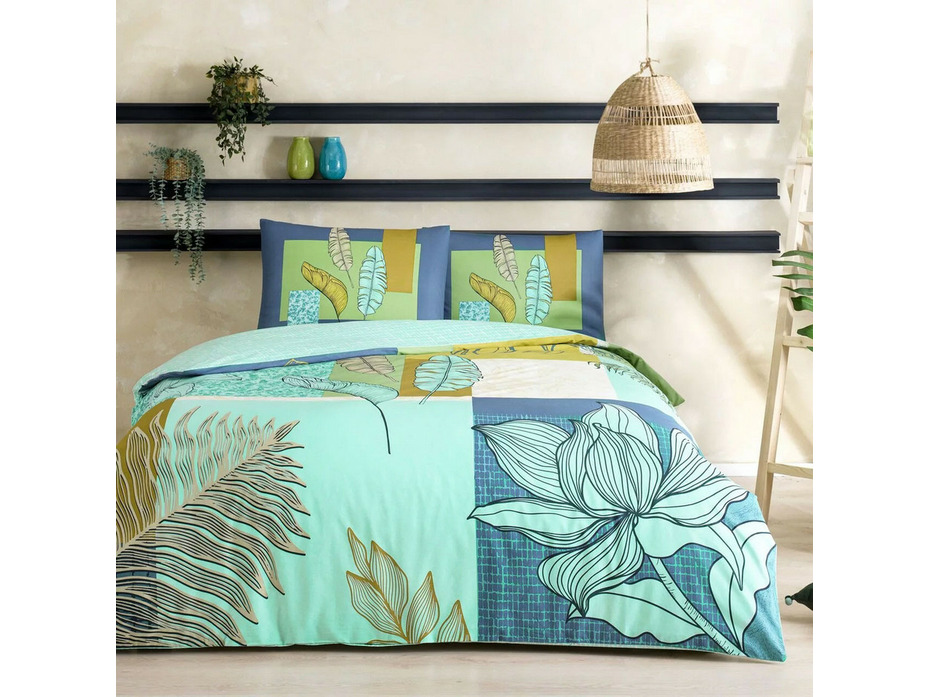 Постельное белье с простыней на резинке Monstera ранфорс 1,5 сп / Tac Постельное белье с простыней на резинке Monstera ранфорс 1,5 сп / Tac