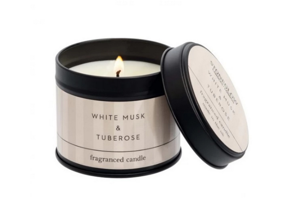 Белый мускус и тубероза / Свеча в жестяной банке 135 гр / StoneGlow