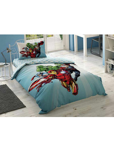 Постельное белье с простыней на резинке Мстители Avengers Heroes Disney ранфорс 1,5 сп / Tac