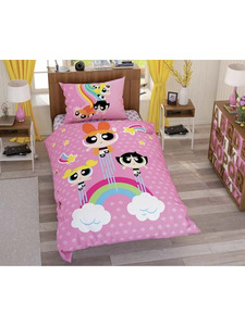 Постельное белье с простыней на резинке Крутые девчонки Powerpuff girls stars Disney ранфорс 1,5 сп / Tac