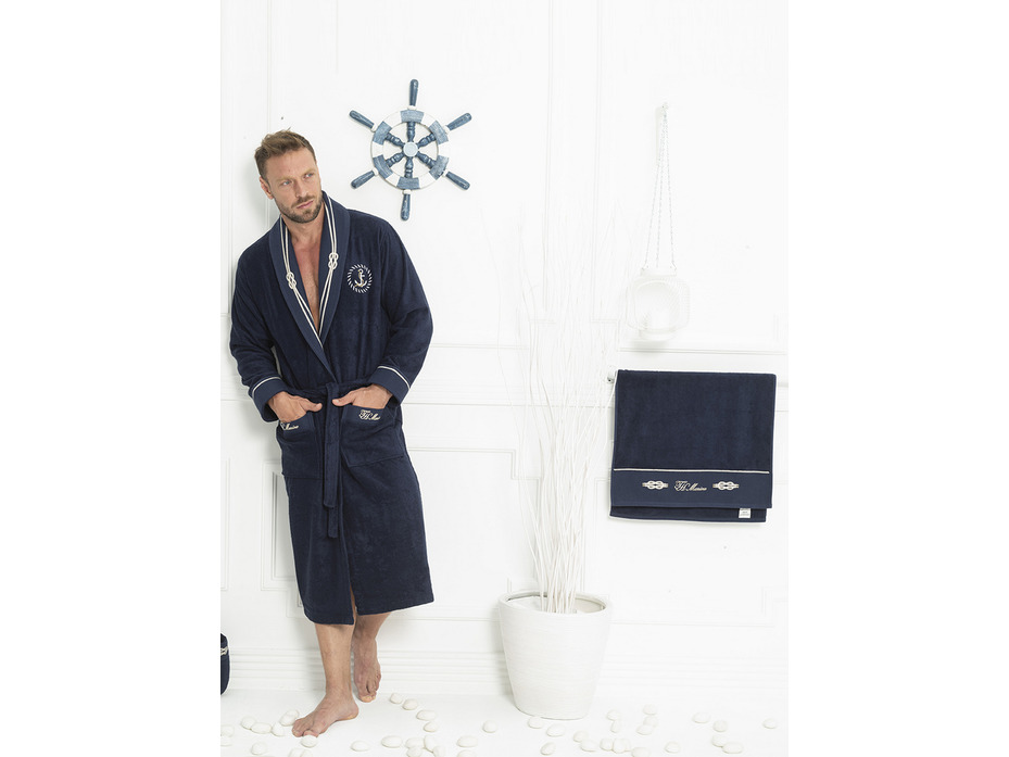 Набор мужской, халат, полотенце и тапочки Marine махровый / Tivolyo Home
