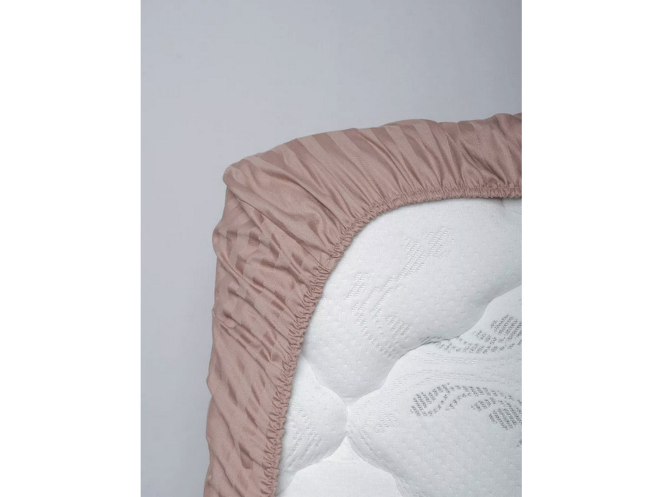 Простыня на резинке KL-7(1506) Темно-бежевый сатин страйп 160*200 / Tia