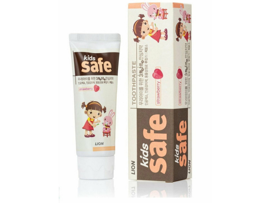 Детская зубная паста со вкусом клубники Kids Safe от 3-х до 12 лет, 90 гр / Lion